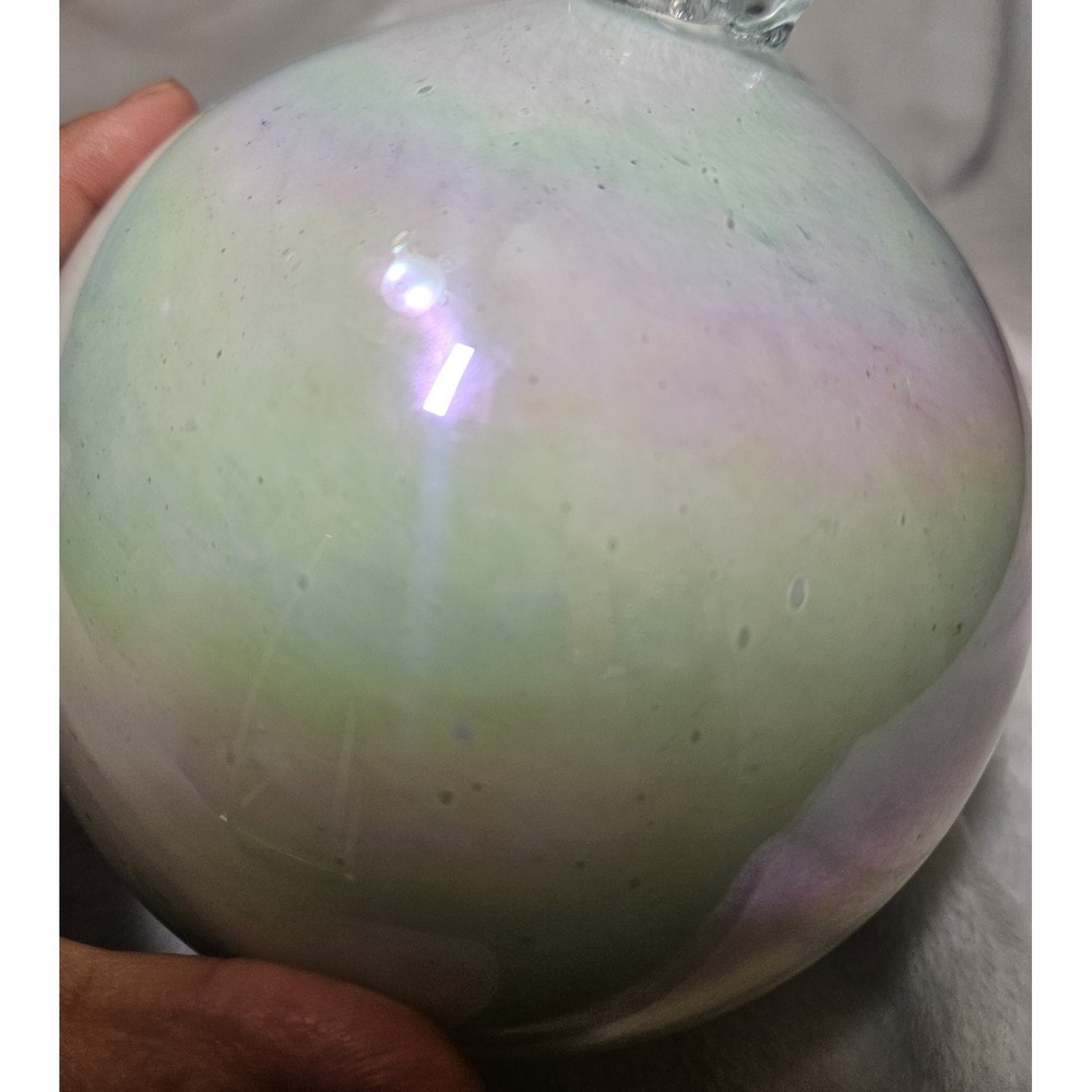 Christmas Ornament Hand Blown Glass Iridescent Angel Aura Glass Loop Pearl Heavy - Picture 3 of 10